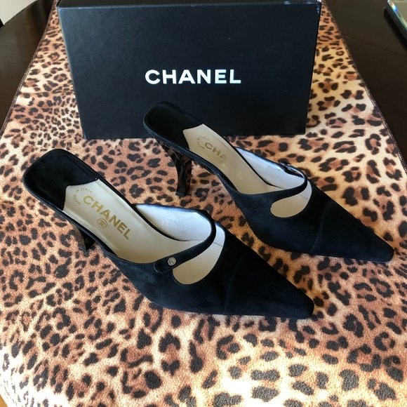 Authentic CHANEL Mules Black Suede Size 41 (US 10) - Picture 1 of 4